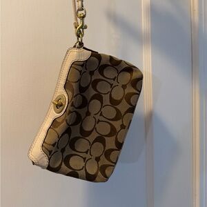 Coach Khaki and Chalk Signature Canvas Wristlet